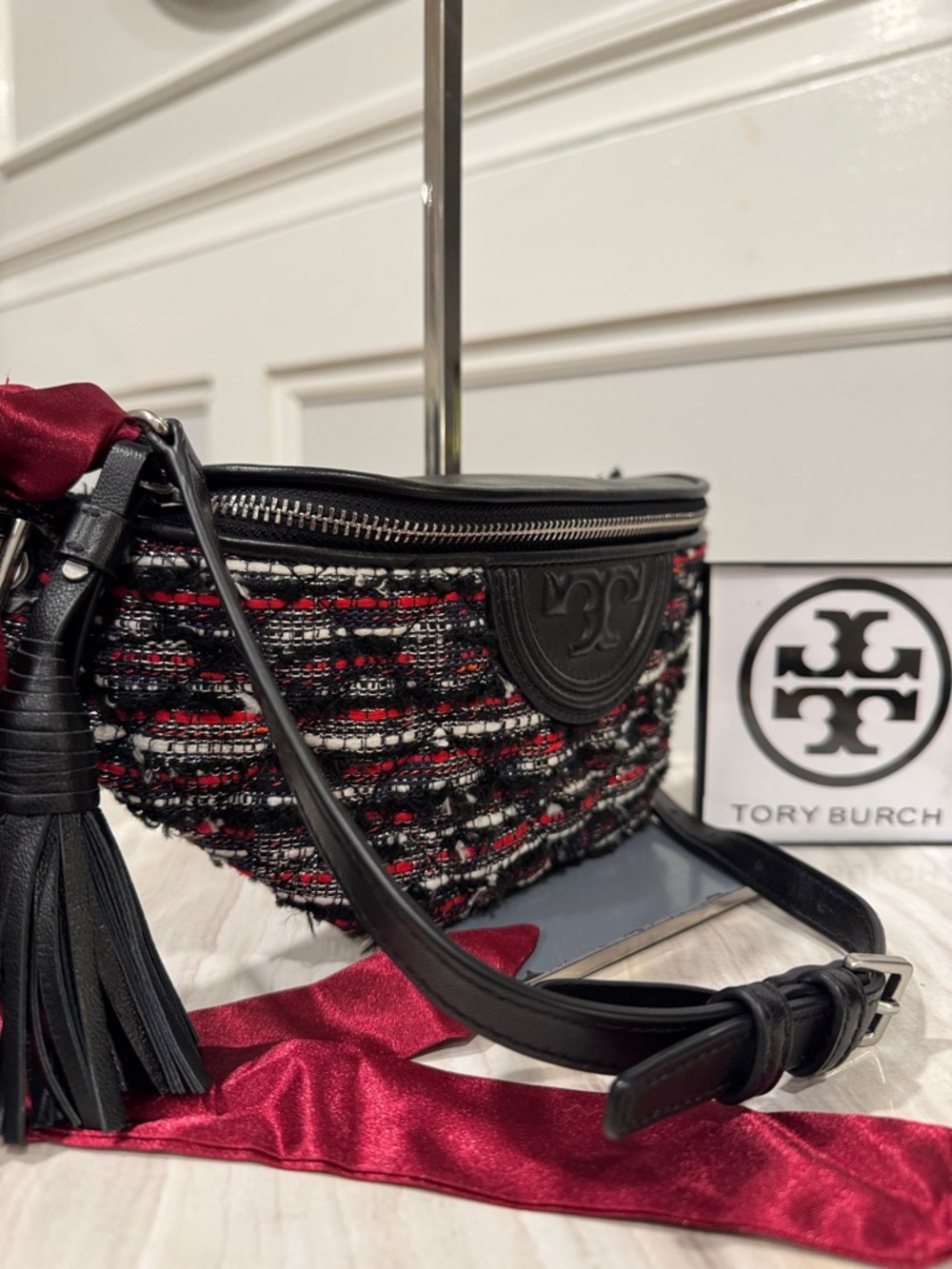 Tory Burch Bag Fleming Tweed Belt Bag Small Fanny Pack